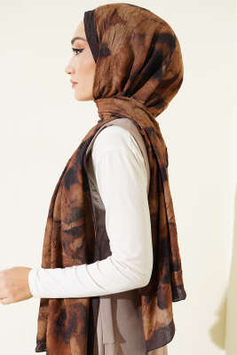 Batik Desenli Bambu Kraş Şal Camel - Başörtüsü