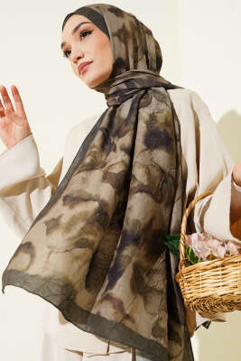 Batik Desenli Bambu Kraş Şal Haki - ŞEHRİ ŞAL