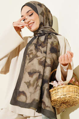 Batik Desenli Bambu Kraş Şal Haki - Başörtüsü