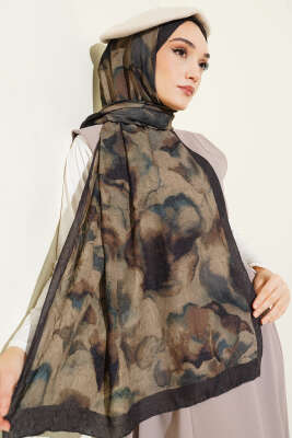 Batik Desenli Bambu Kraş Şal Kamuflaj Yeşili - Başörtüsü