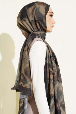 Batik Desenli Bambu Kraş Şal Kamuflaj Yeşili - Başörtüsü