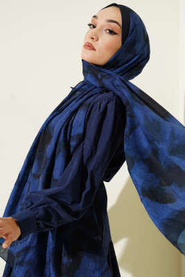 Batik Desenli Bambu Kraş Şal Lacivert 