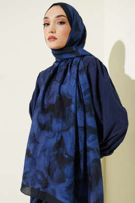 Batik Desenli Bambu Kraş Şal Lacivert - Başörtüsü