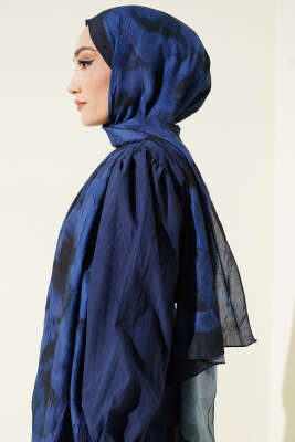 Batik Desenli Bambu Kraş Şal Lacivert - Başörtüsü