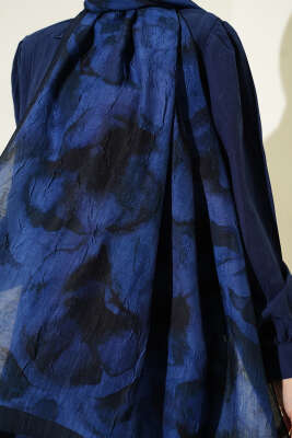 Batik Desenli Bambu Kraş Şal Lacivert - Başörtüsü