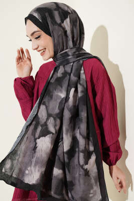 Batik Desenli Bambu Kraş Şal Siyah 