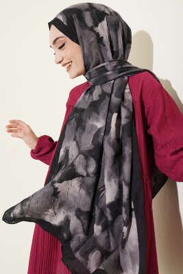 Batik Desenli Bambu Kraş Şal Siyah - Başörtüsü