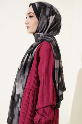 Batik Desenli Bambu Kraş Şal Siyah - Başörtüsü