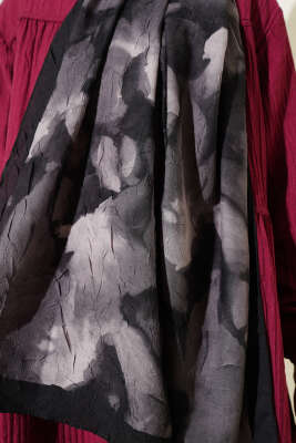 Batik Desenli Bambu Kraş Şal Siyah - Başörtüsü