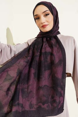 Batik Desenli Bambu Kraş Şal Siyah Bordo - Başörtüsü