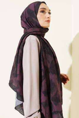 Batik Desenli Bambu Kraş Şal Siyah Bordo - Başörtüsü
