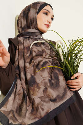 Batik Desenli Bambu Kraş Şal Siyah Vizon 