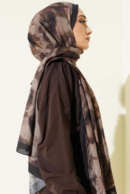 Batik Desenli Bambu Kraş Şal Siyah Vizon - Başörtüsü