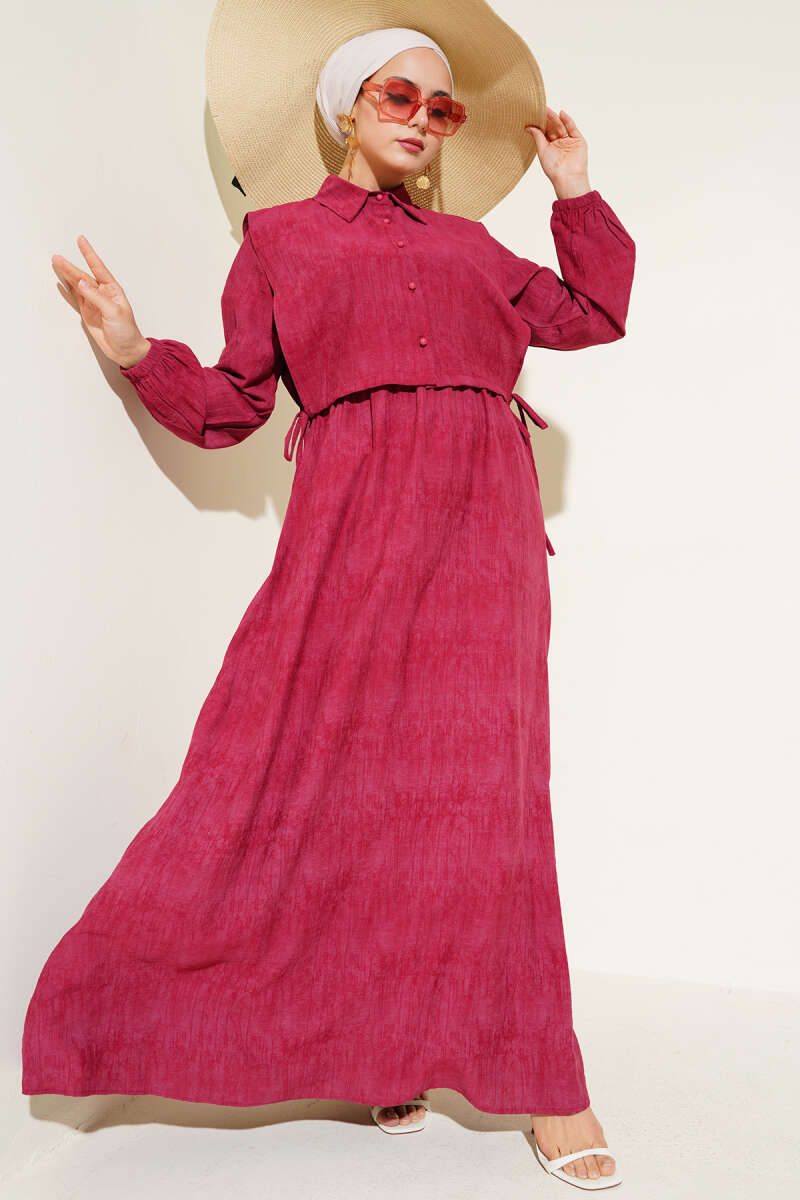 Batik Desenli Bolerolu Elbise Bordo