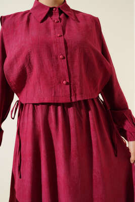 Batik Desenli Bolerolu Elbise Bordo - 700-1000 TL Ürünler