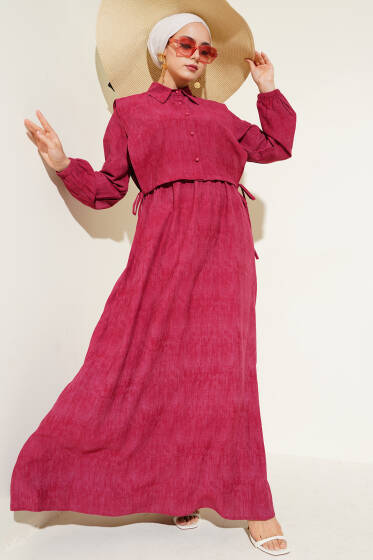 Batik Desenli Bolerolu Elbise Bordo - Elbise