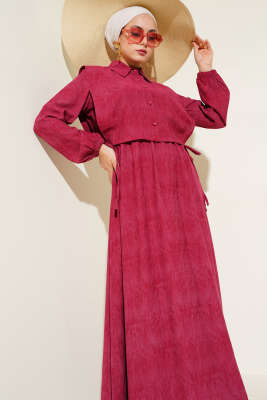 Batik Desenli Bolerolu Elbise Bordo - Elbise