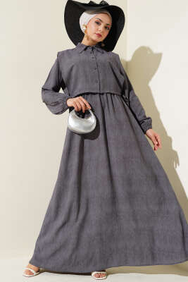 Batik Desenli Bolerolu Elbise Füme 