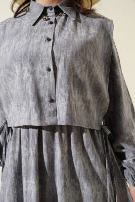 Batik Desenli Bolerolu Elbise Gri - Tesettür Elbise