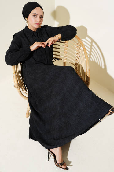 Batik Desenli Bolerolu Elbise Siyah - Elbise