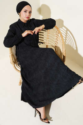 Batik Desenli Bolerolu Elbise Siyah 