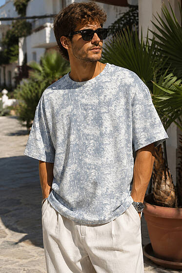 Batik Desenli Erkek T-shirt Gri - Erkek T-shirt