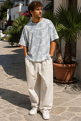 Batik Desenli Erkek T-shirt Gri - Erkek T-shirt