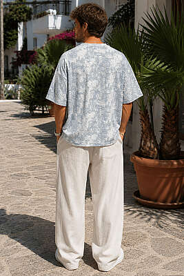Batik Desenli Erkek T-shirt Gri - Erkek T-shirt