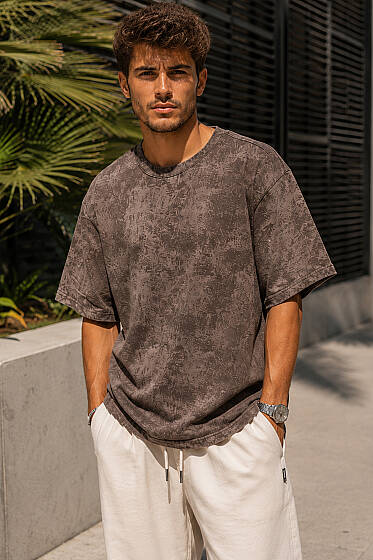 Batik Desenli Erkek T-shirt Kahve - Erkek T-shirt