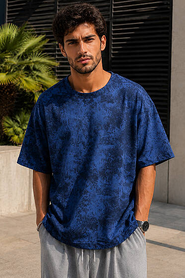 Batik Desenli Erkek T-shirt Lacivert - Erkek T-shirt