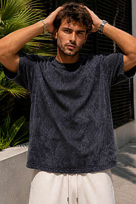 Batik Desenli Erkek T-shirt Siyah - WİPEOUT