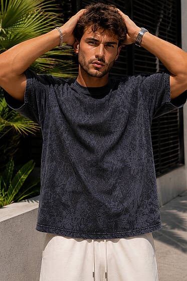 Batik Desenli Erkek T-shirt Siyah - Erkek T-shirt