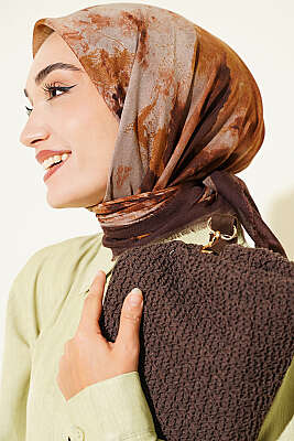Batik Desenli Soft Eşarp Acı Kahve - SİNEM EŞARP