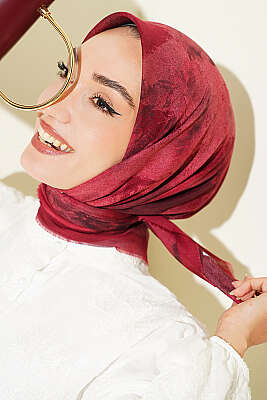 Batik Desenli Soft Eşarp Bordo - Başörtüsü