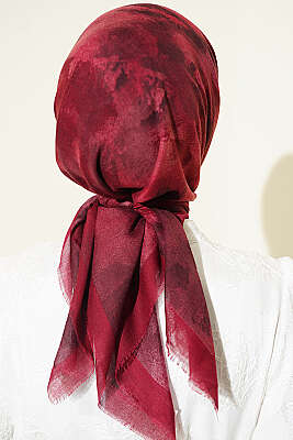 Batik Desenli Soft Eşarp Bordo - Başörtüsü