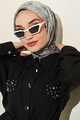 Batik Desenli Soft Eşarp Gri - Başörtüsü