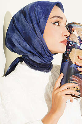 Batik Desenli Soft Eşarp Lacivert - Başörtüsü