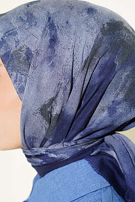 Batik Desenli Soft Eşarp Lacivert Mavi - Başörtüsü