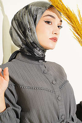 Batik Desenli Soft Eşarp Siyah Füme - Başörtüsü