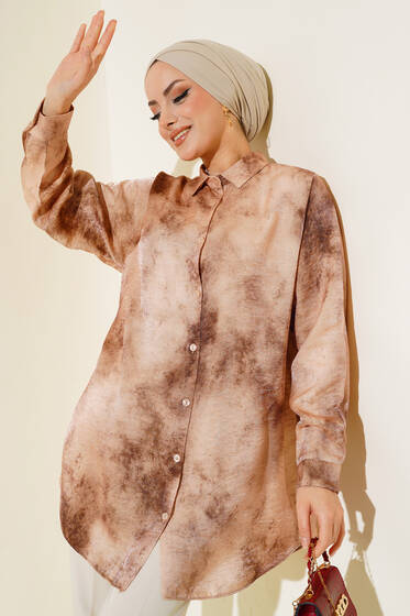 Batik Desenli Tunik Kahve - Tunik