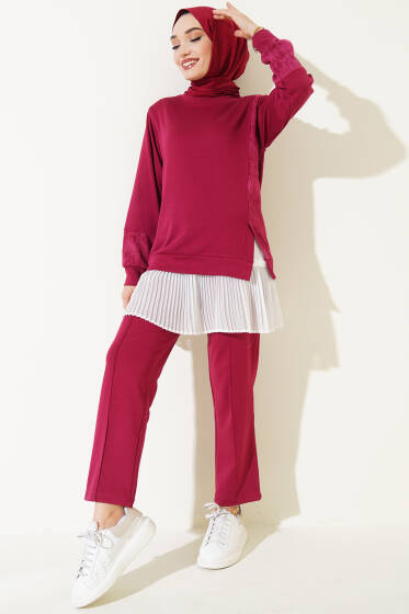 Batik Detaylı İkili Takım Bordo - İkili Takım
