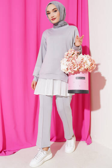 Batik Detaylı İkili Takım Gri - İkili Takım