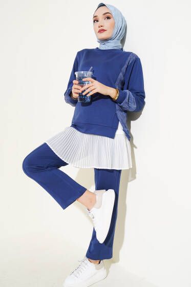Batik Detaylı İkili Takım Lacivert - İkili Takım