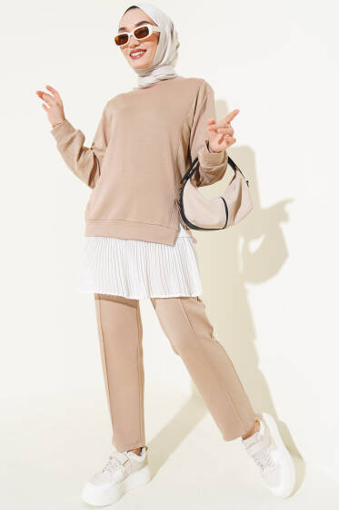 Batik Detaylı İkili Takım Latte - İkili Takım