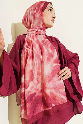Batik Ebruli Bambu Kraş Şal Bordo - Başörtüsü