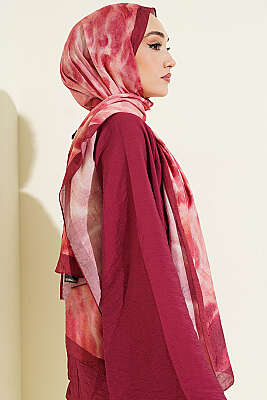 Batik Ebruli Bambu Kraş Şal Bordo - Başörtüsü
