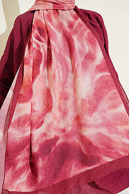 Batik Ebruli Bambu Kraş Şal Bordo - Başörtüsü