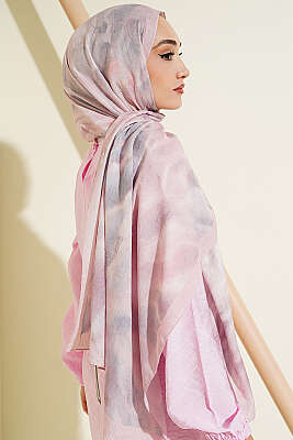 Batik Ebruli Bambu Kraş Şal Pudra - Başörtüsü