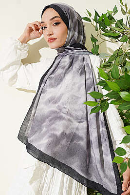 Batik Ebruli Bambu Kraş Şal Siyah 