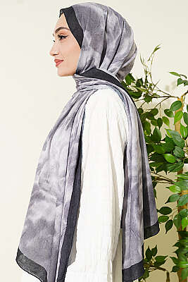 Batik Ebruli Bambu Kraş Şal Siyah - Başörtüsü